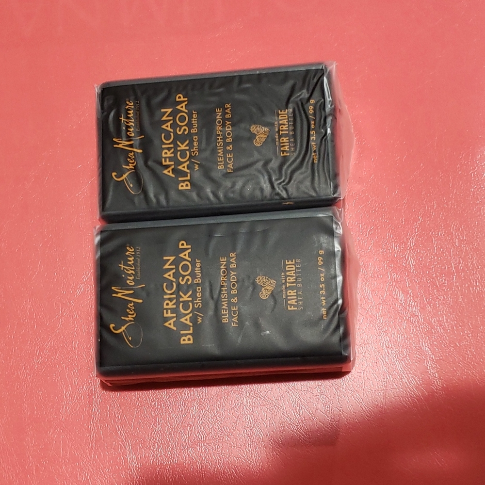 New Shea Moisture African Black Soap, Set of 2, face & body bar, 3.5 oz each